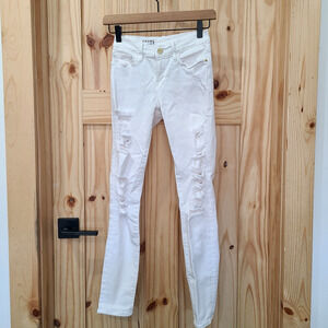 FRAME Le Skinny De Jeanne Distressed Ripped White Stretch Denim Jeans Waist 22"